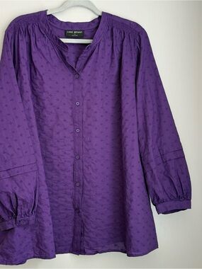 Lane Bryant Deep Purple Button-Front Peasant Top